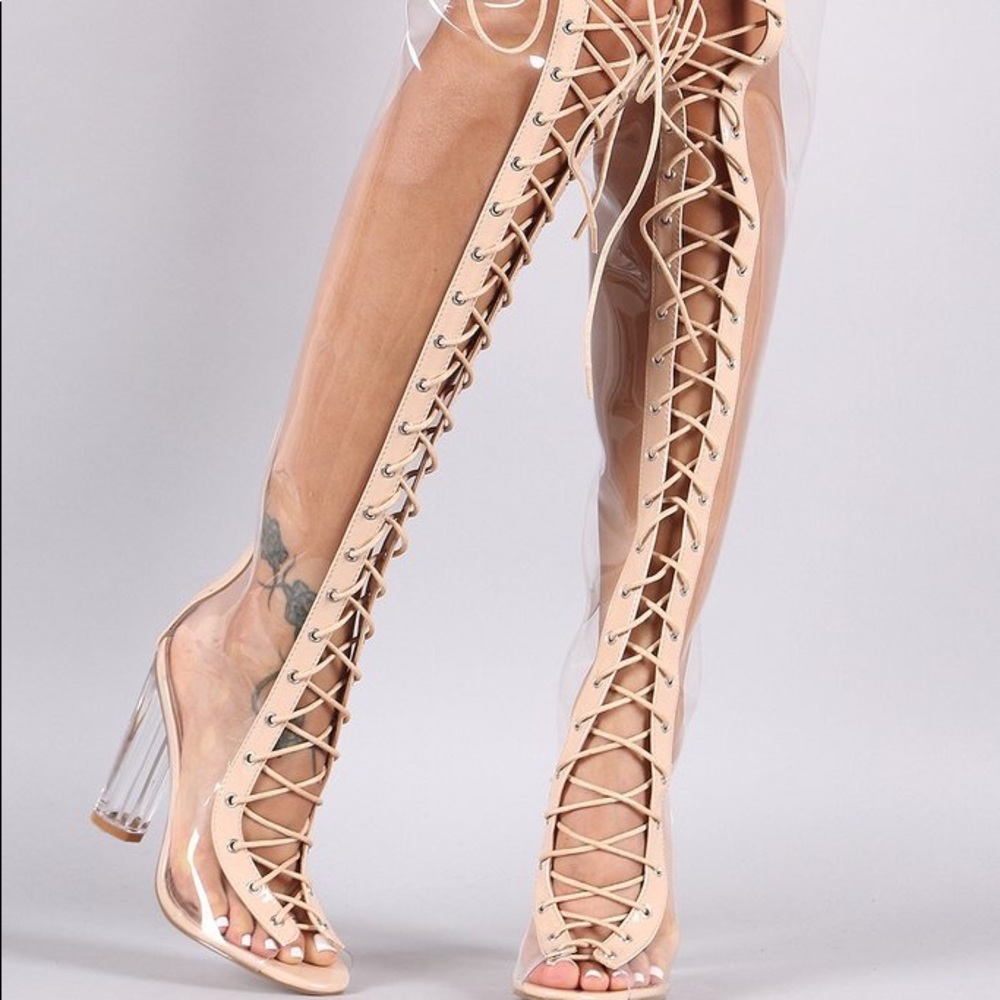 Cape Robbin lucite lace up over the knee boots